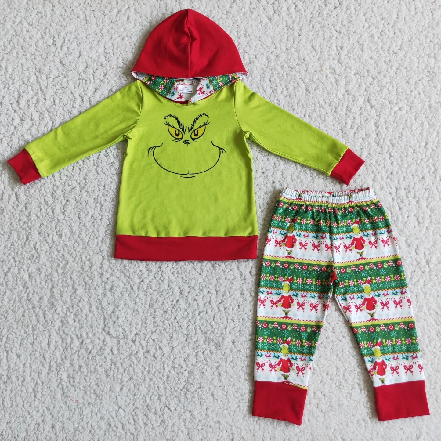 Green face long sleeve shirt pants boy Christmas hoodie set