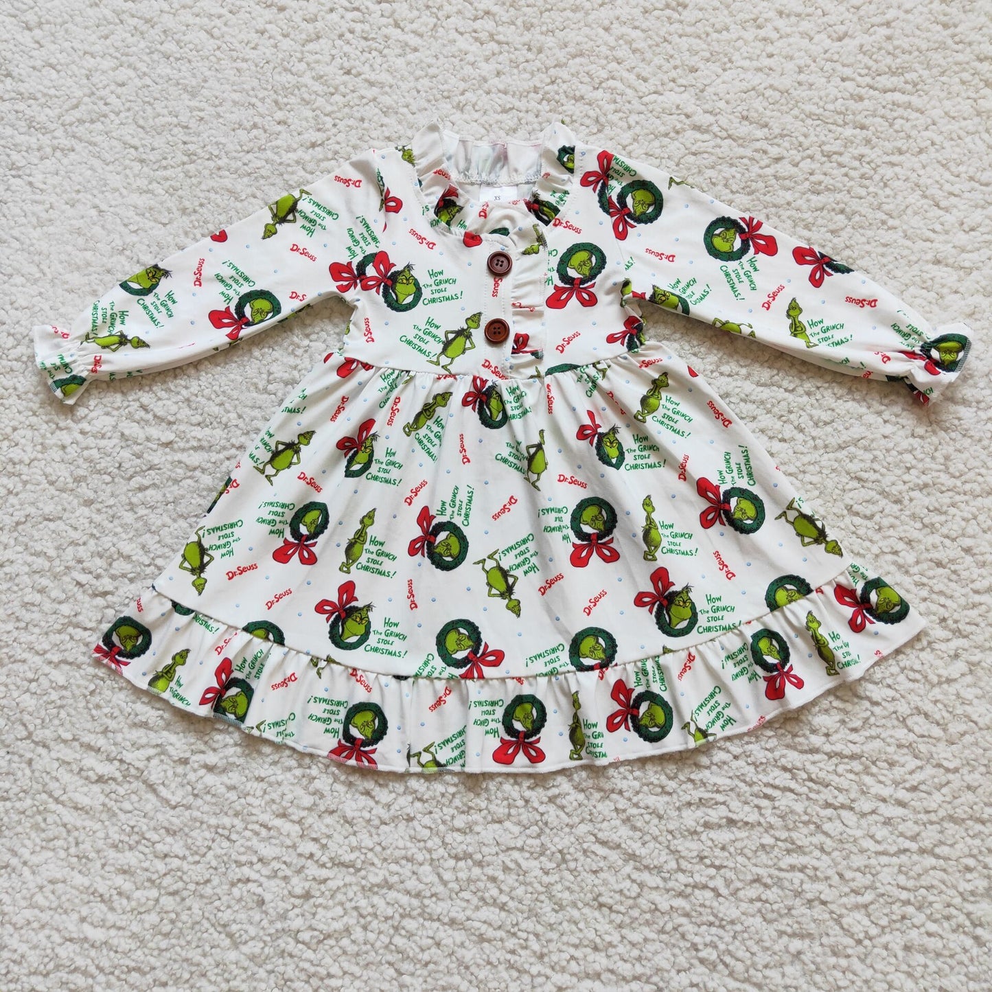 Long sleeve green face girls Christmas Gown