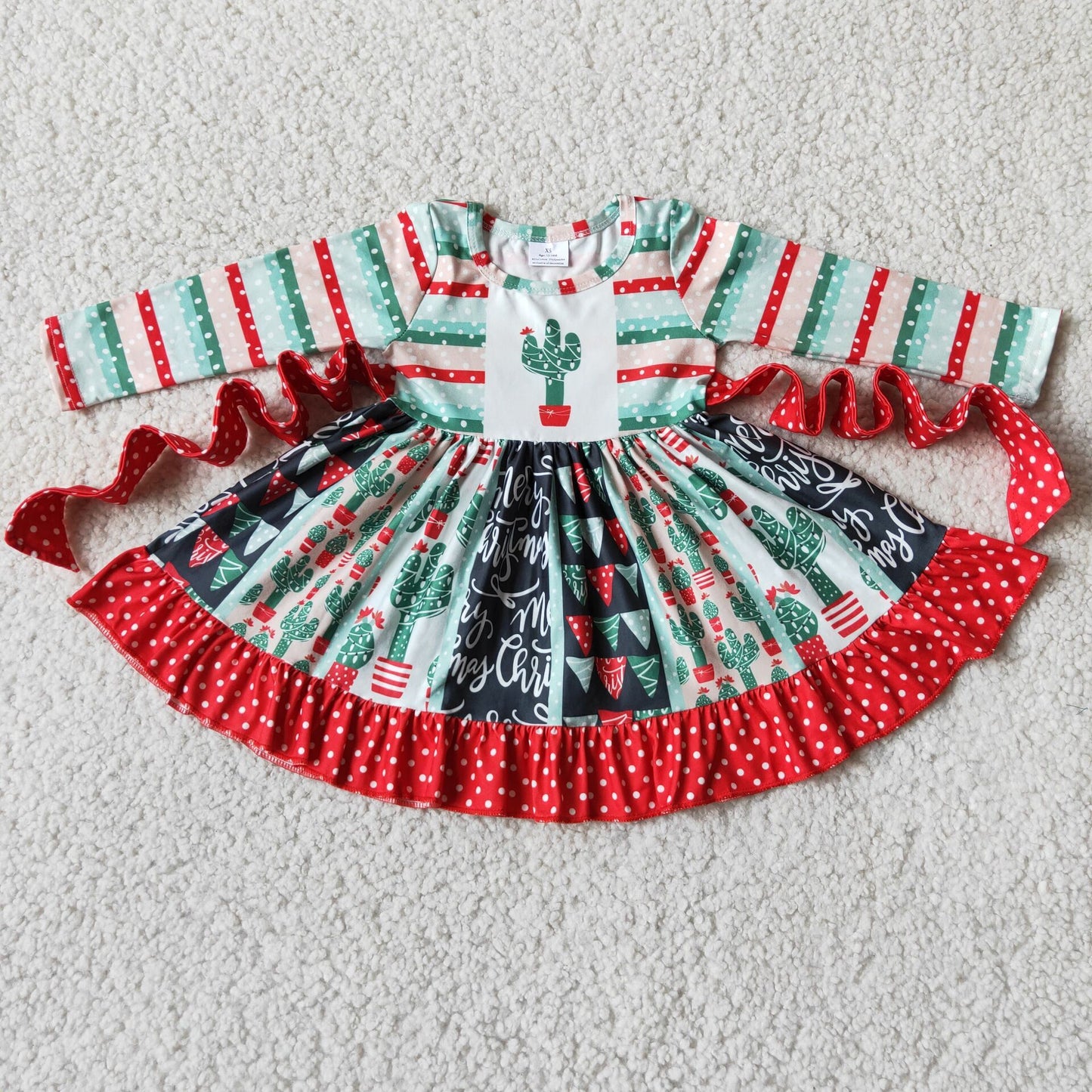 Cactus panel twirl girls Christmas dresses