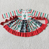 Cactus panel twirl girls Christmas dresses