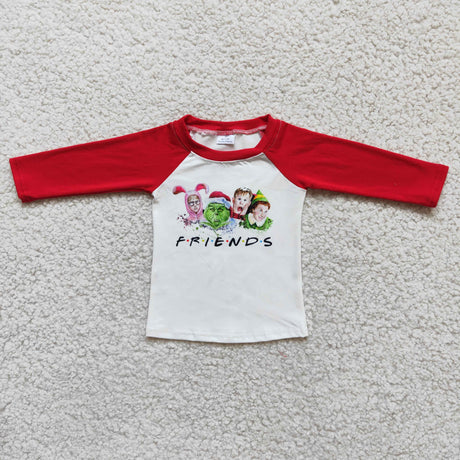 Friends green face screen print boy long sleeve Christmas shirt