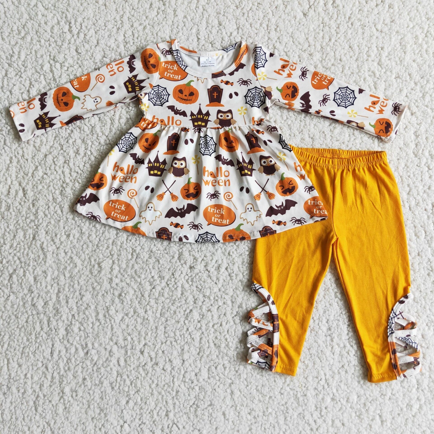 Long sleeve pumpkin tunic solid criss cross leggings Halloween clothing