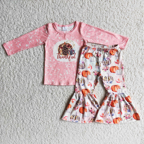 Thankful shirt pumpkin pants girls thanksgiving outfits