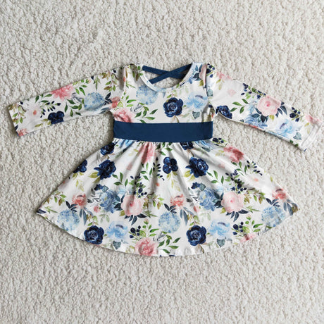 Floral long sleeve twirl girls fall dresses