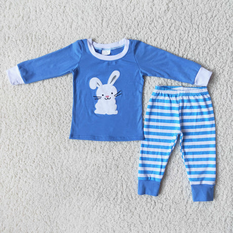 Boy Bunny Embroidery Striped Long Outfit