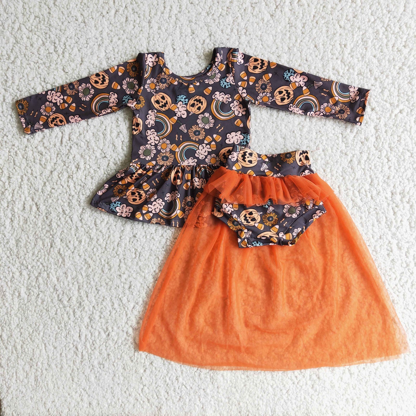Halloween pumpkin floral shirt orange tulle bummies set