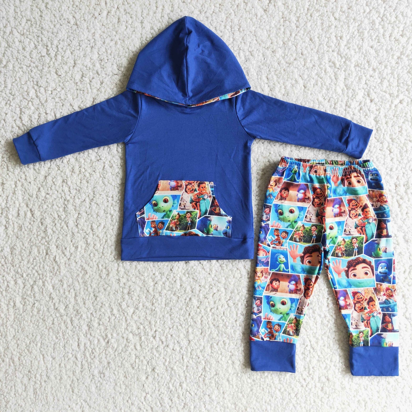 Blue sea cotton hoodie pants boy outfits