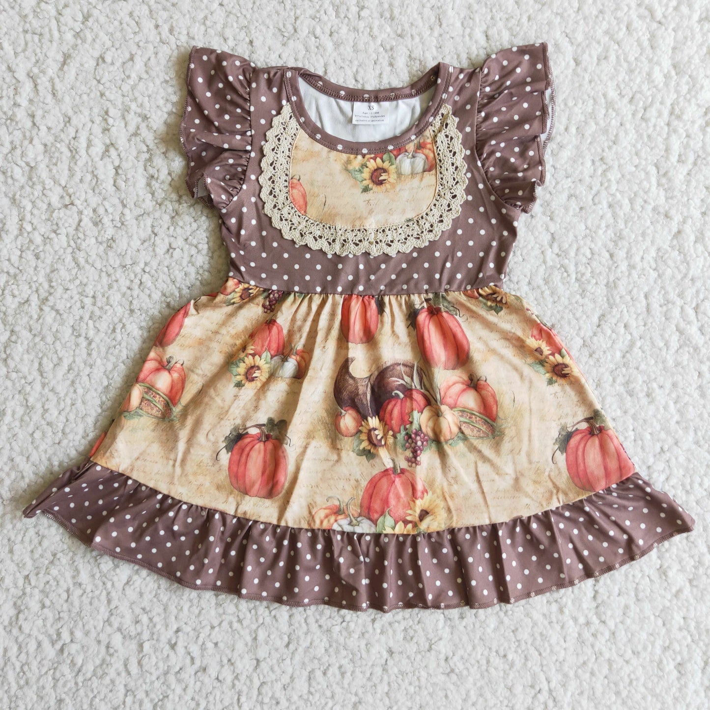 Girl Pumpkin Dot Short Dress