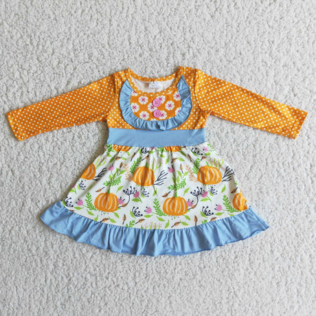 Girl Pumpkin Dot Long Sleeve Dress
