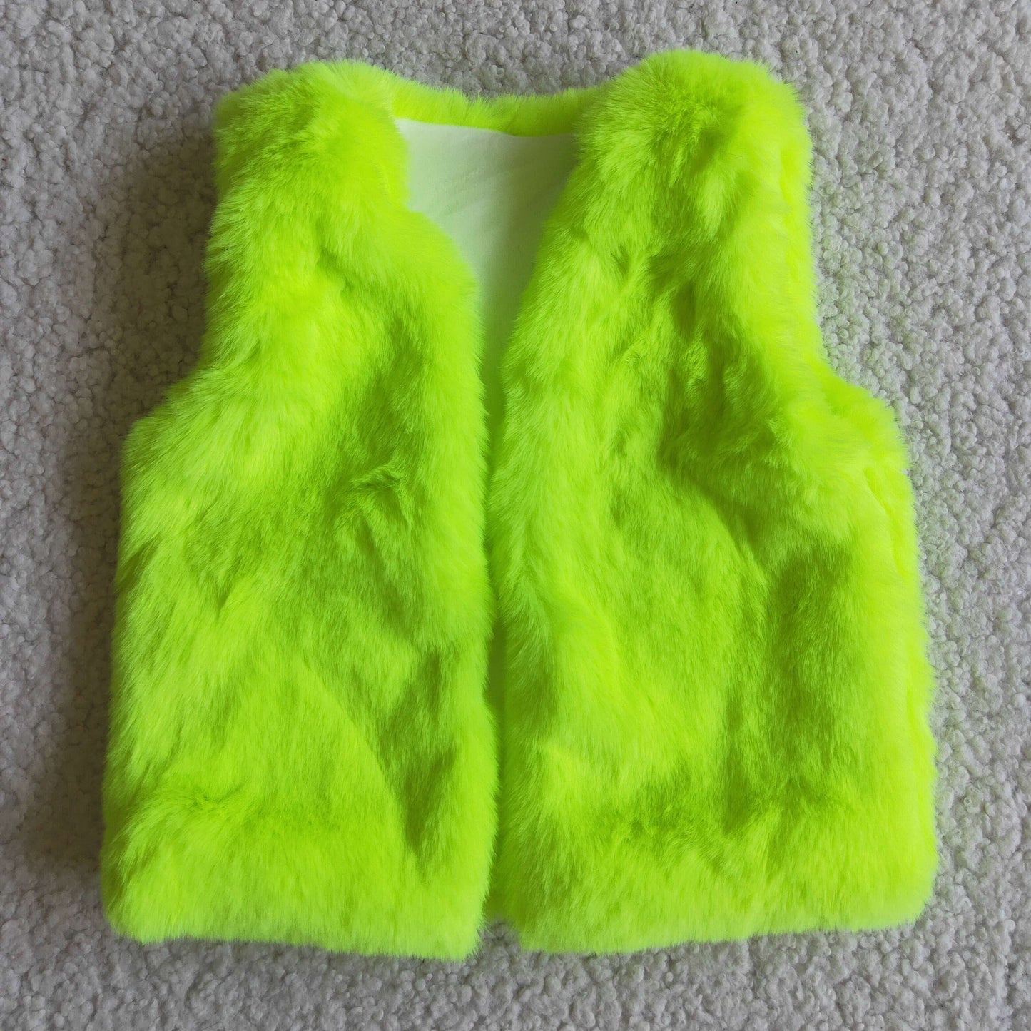 Green faux fur girls vest