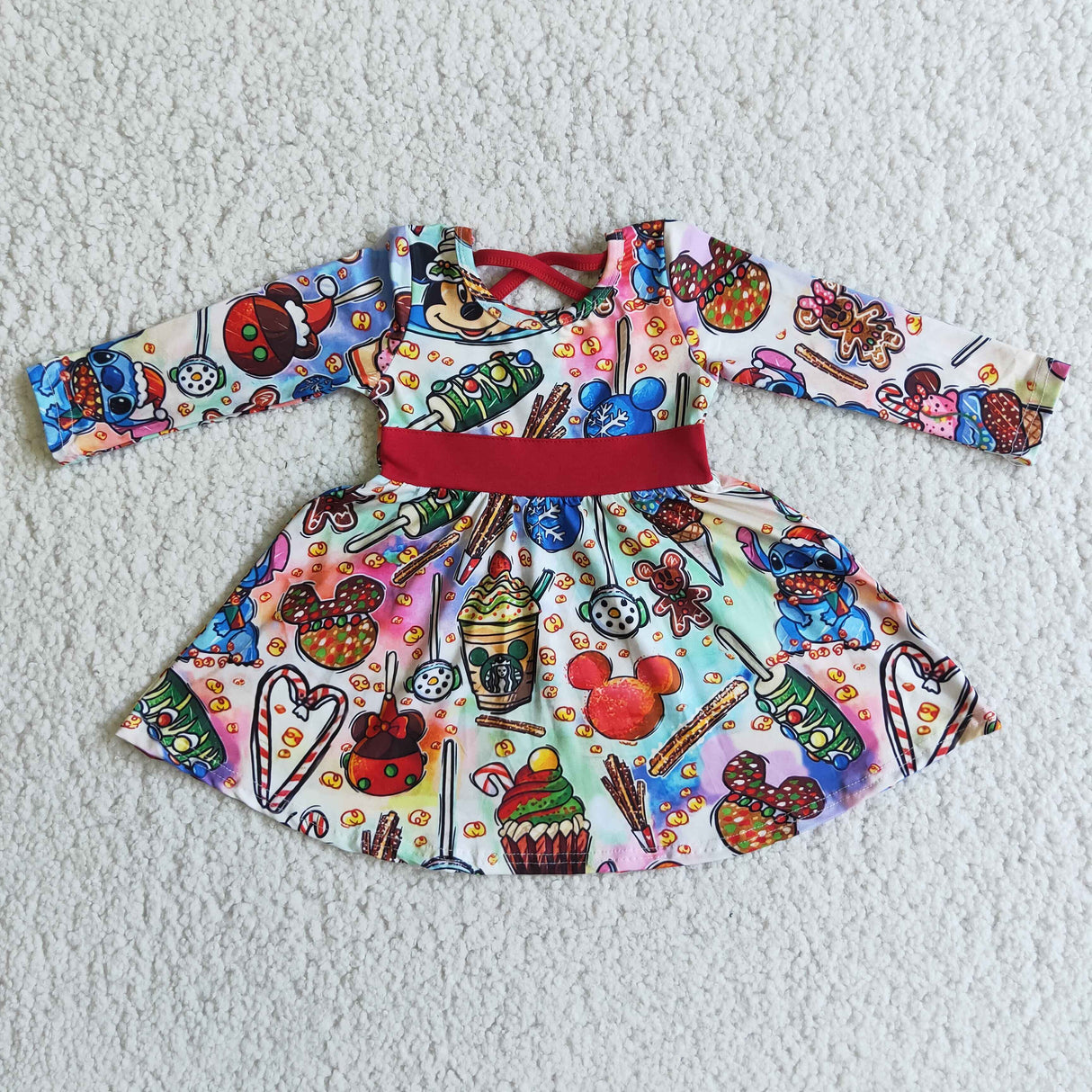 Cute snacks long sleeve girls twirl Christmas dresses
