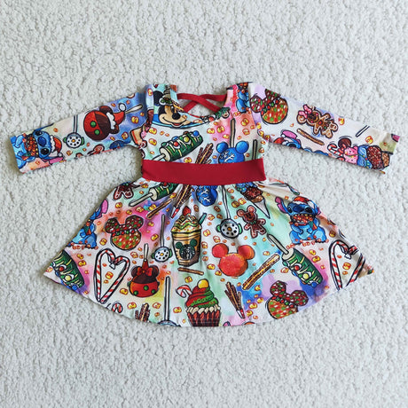 Cute snacks long sleeve girls twirl Christmas dresses