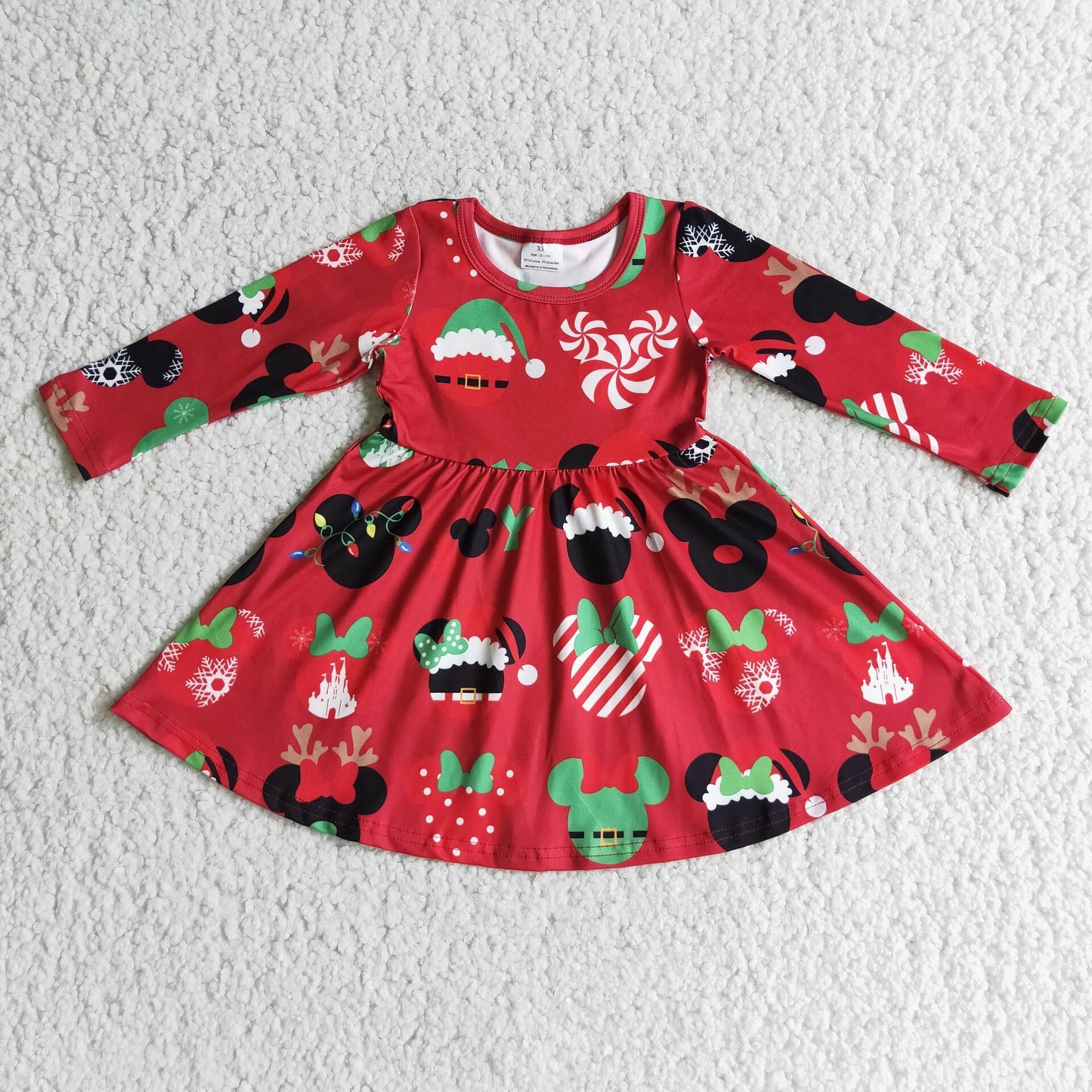 Red mouse long sleeve girls boutique Christmas twirl dresses