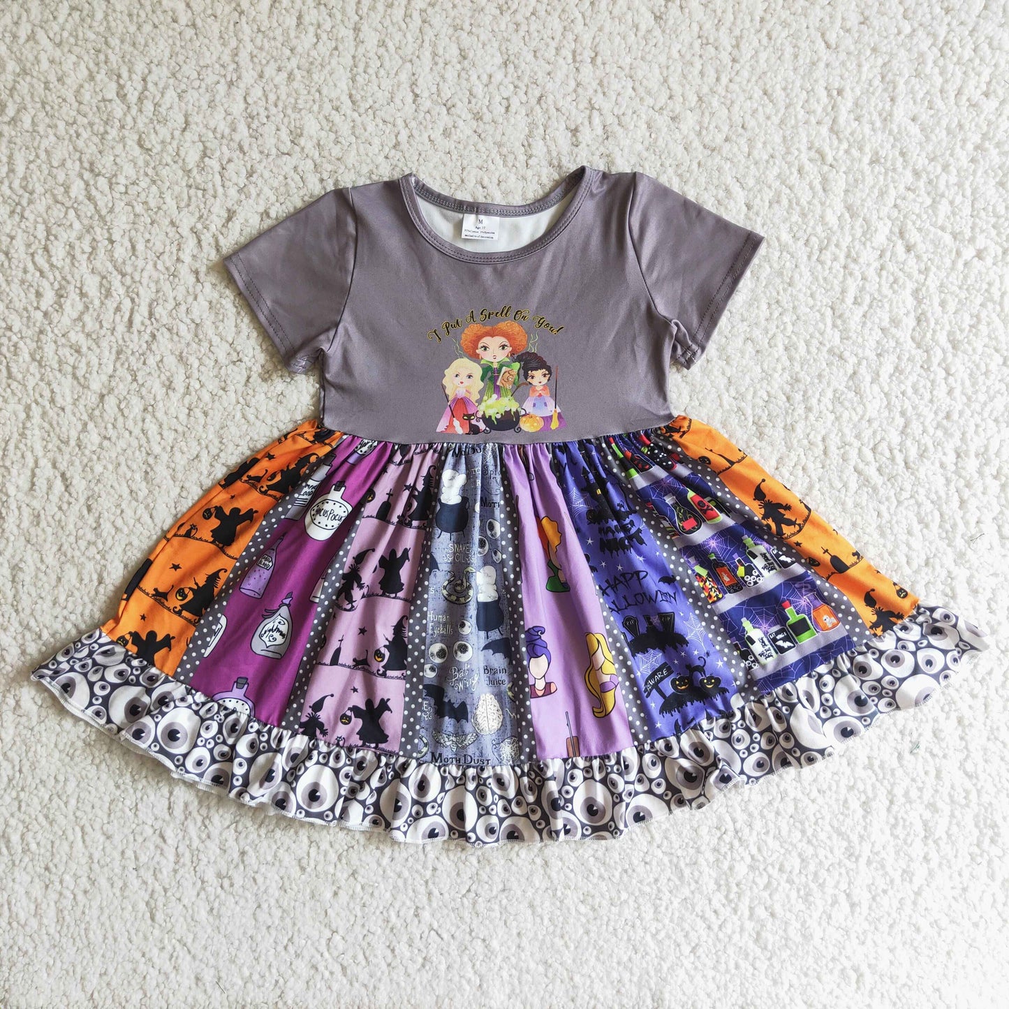 Girl Short sleeve witches panel twirl dress