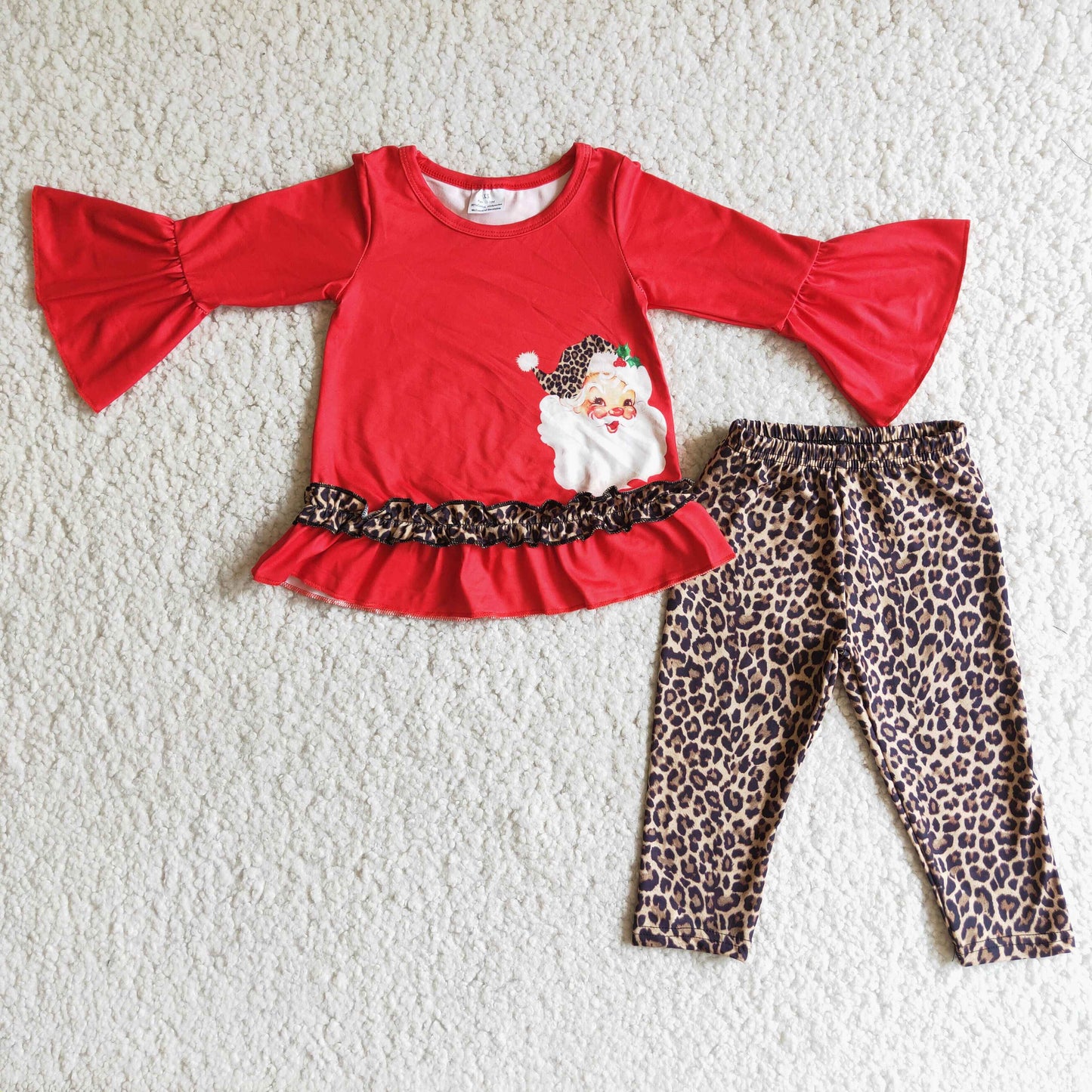 Santa screen print shirt leopard leggings girls Christmas clothes