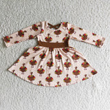 Turkey print girls twirl Thanksgiving dresses