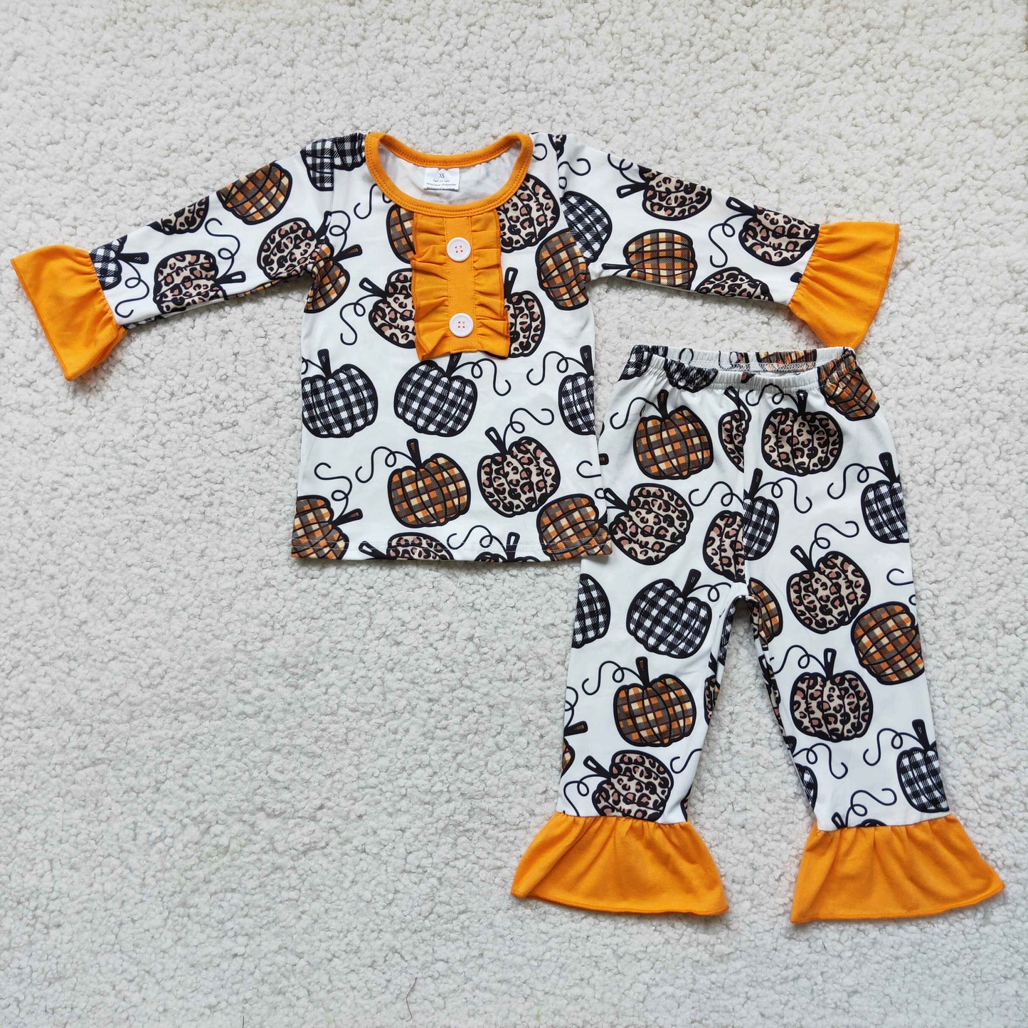 Leopard pumpkin girls long sleeve pajamas