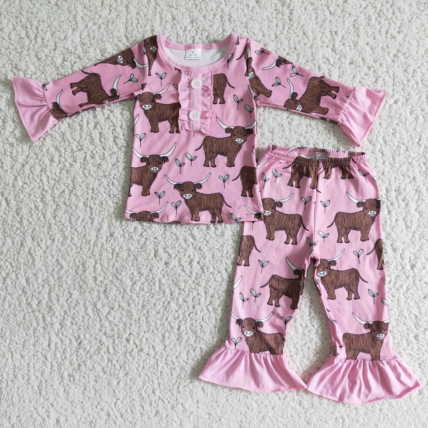 Cow print pink long sleeve pants girls pajamas