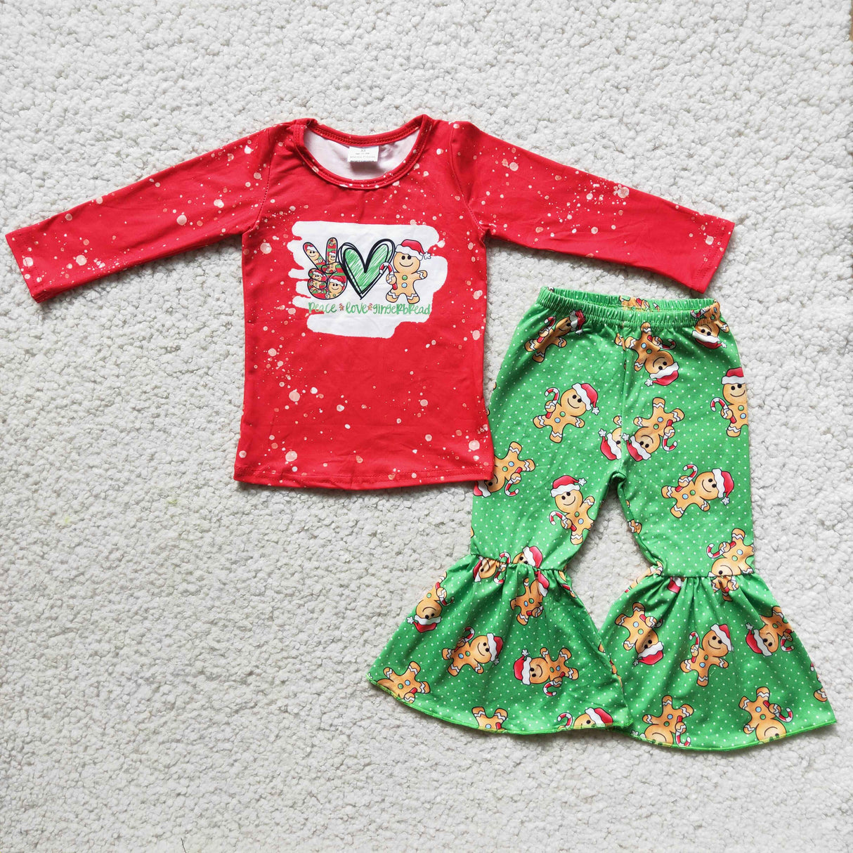 Peace love gingerbread bleached shirt pants girls Christmas clothing