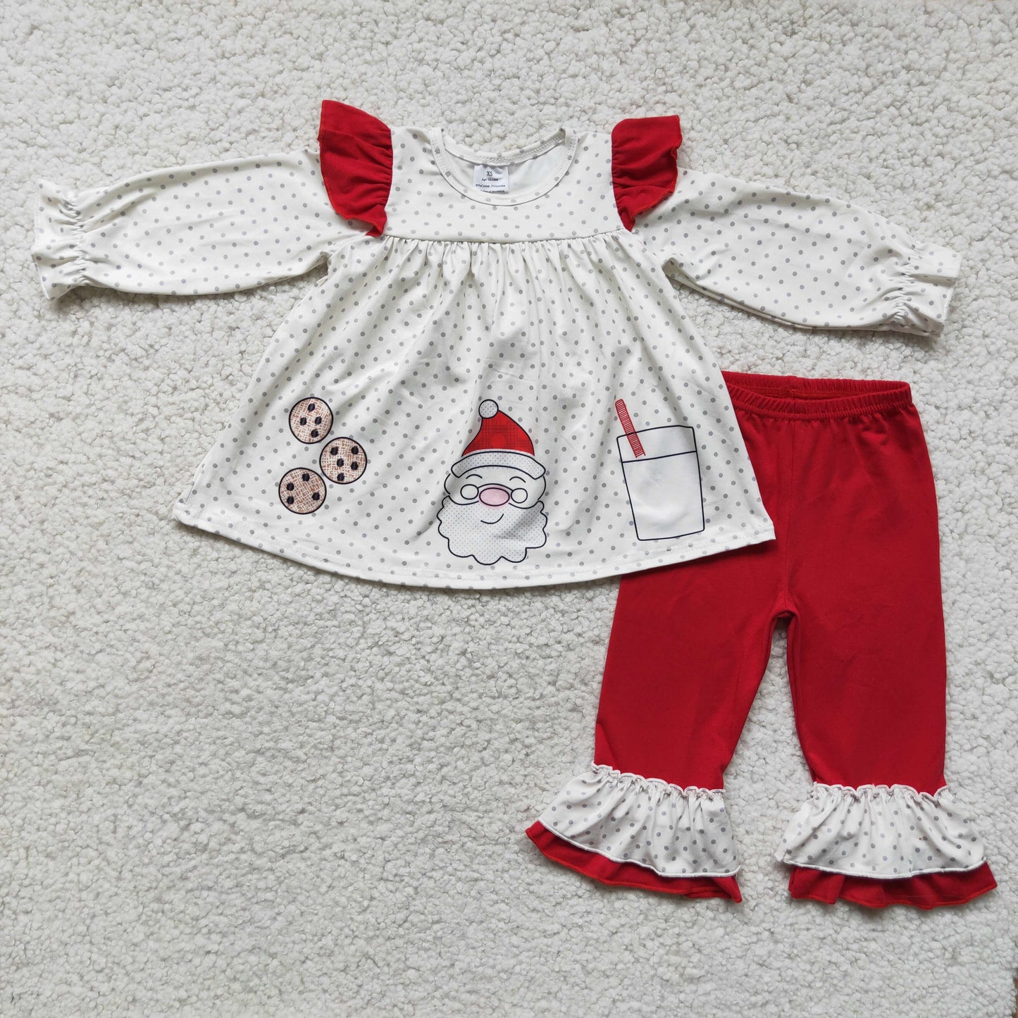 Polka dots santa print tunic red pants girls Christmas clothing