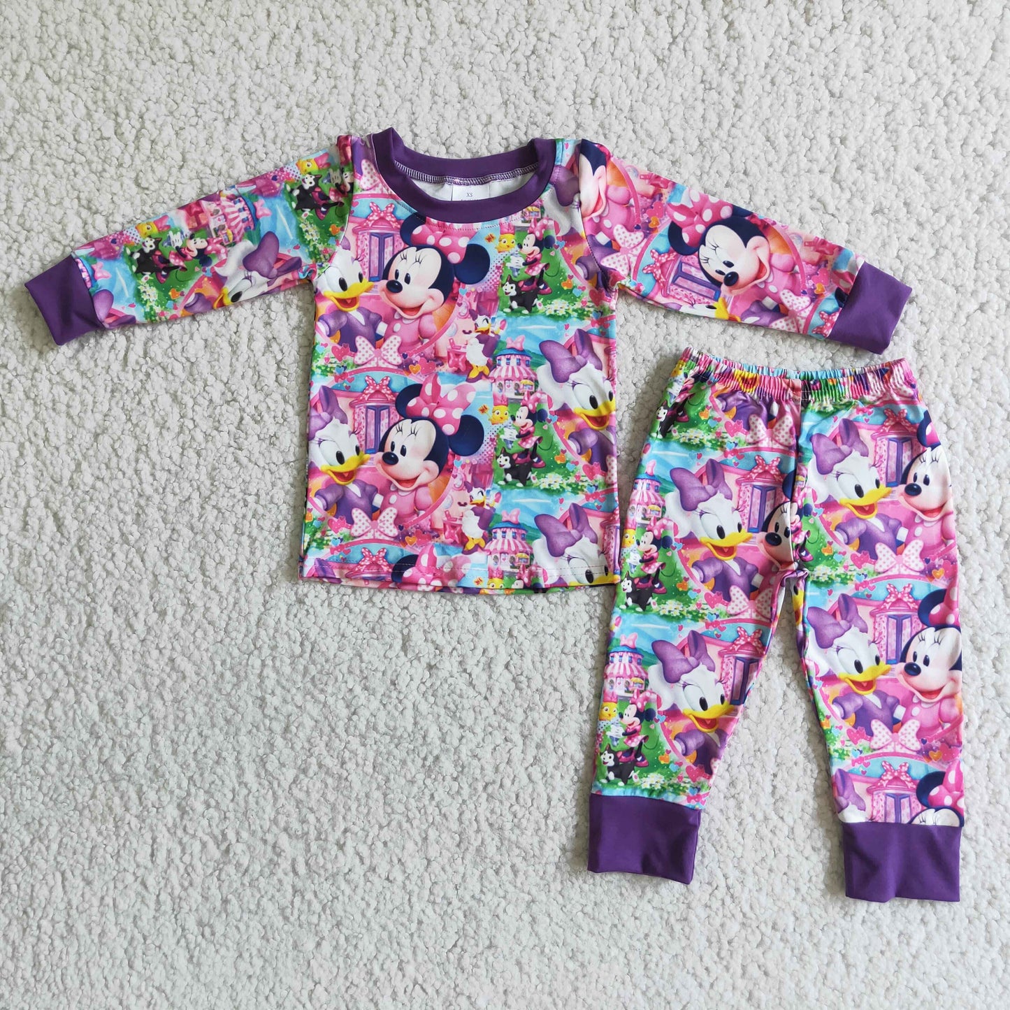 Purple mouse duck long sleeve cute girls pajamas