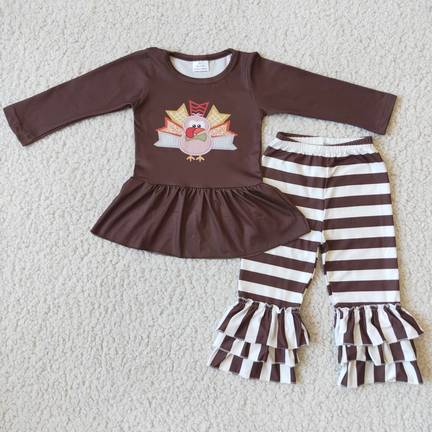 Turkey print top match stripe pants baby girls thanksgiving clothing