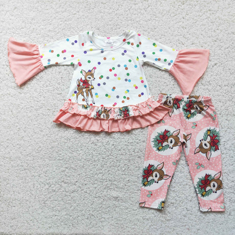 Polka dots deer print shirt leggings girls Christmas set