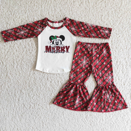Merry Christmas mouse shirt plaid pants girls boutique outfits