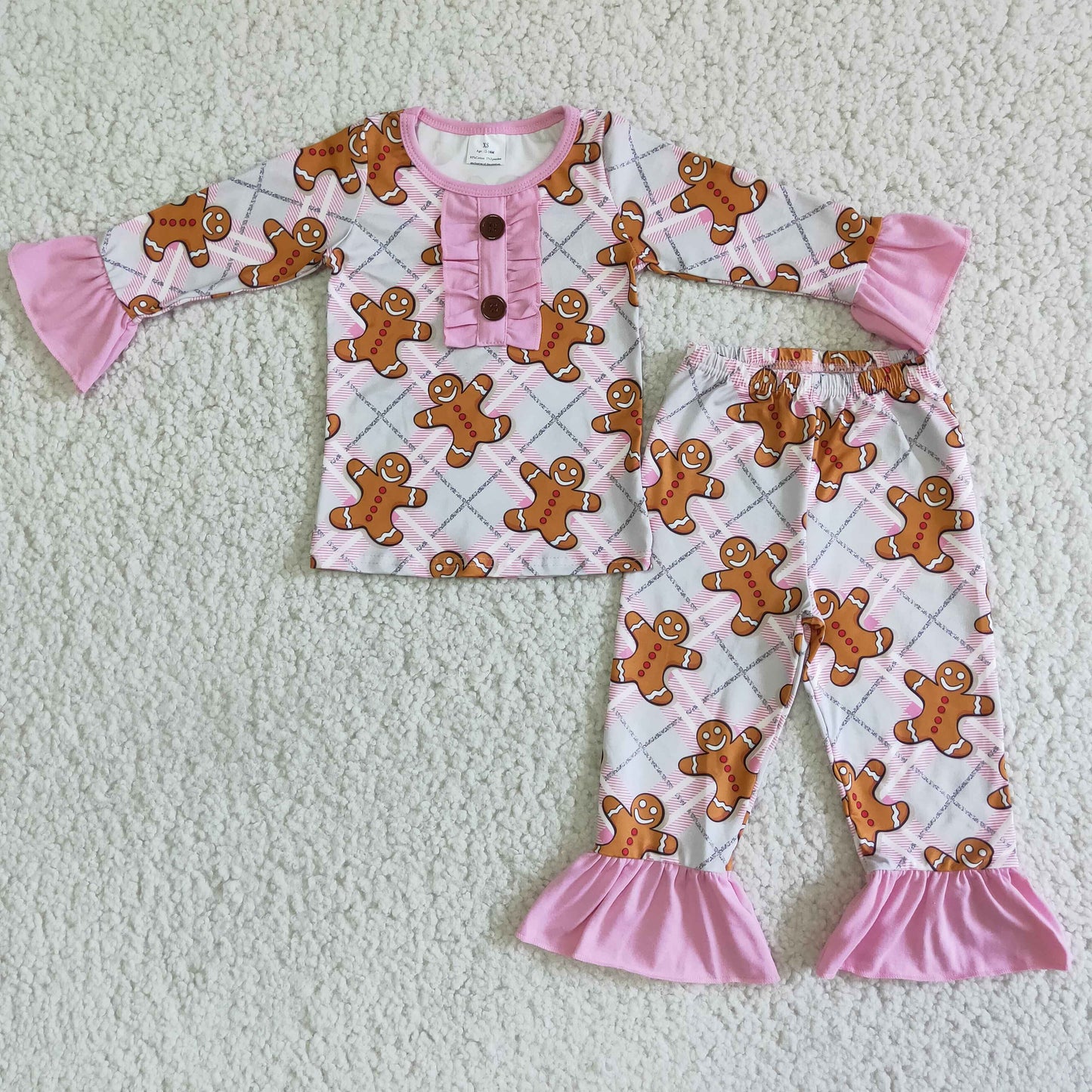 Pink gingerbread print girls Christmas pajamas