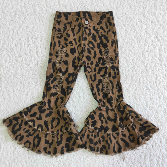 Girl Leopard flare denim pants