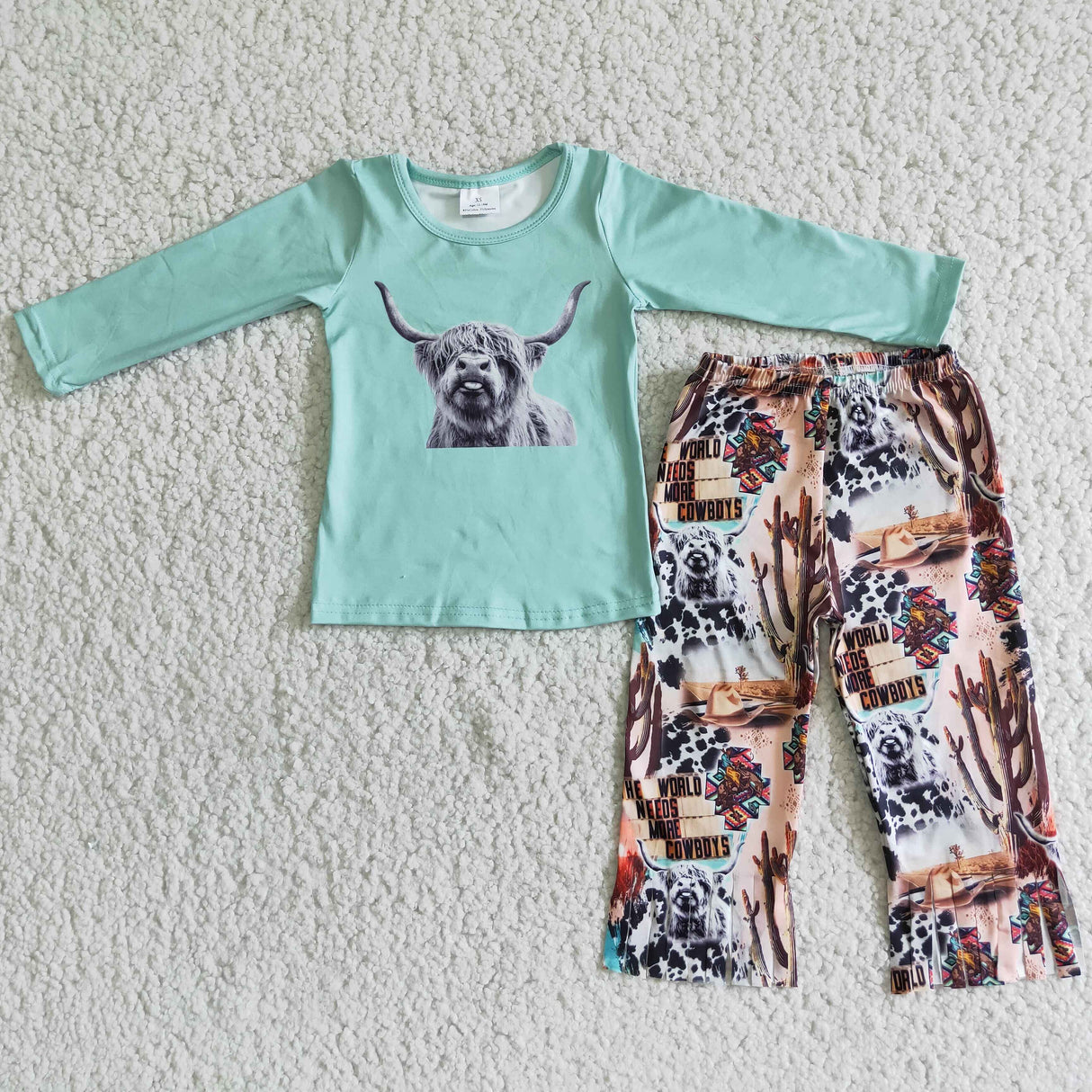 Cow print tassels pants baby girls clothing