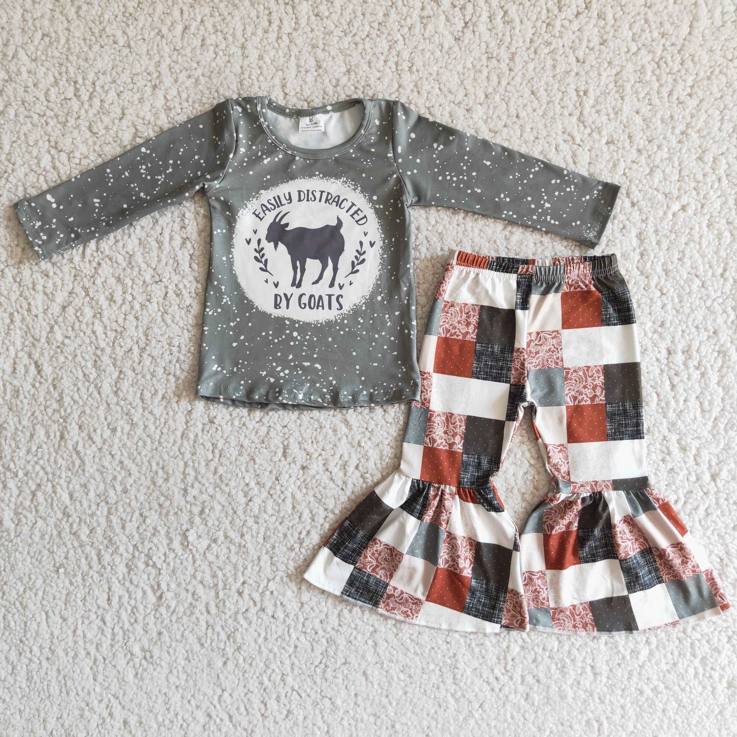 Goats shirt patchwork bell bottom pants baby girl clothes