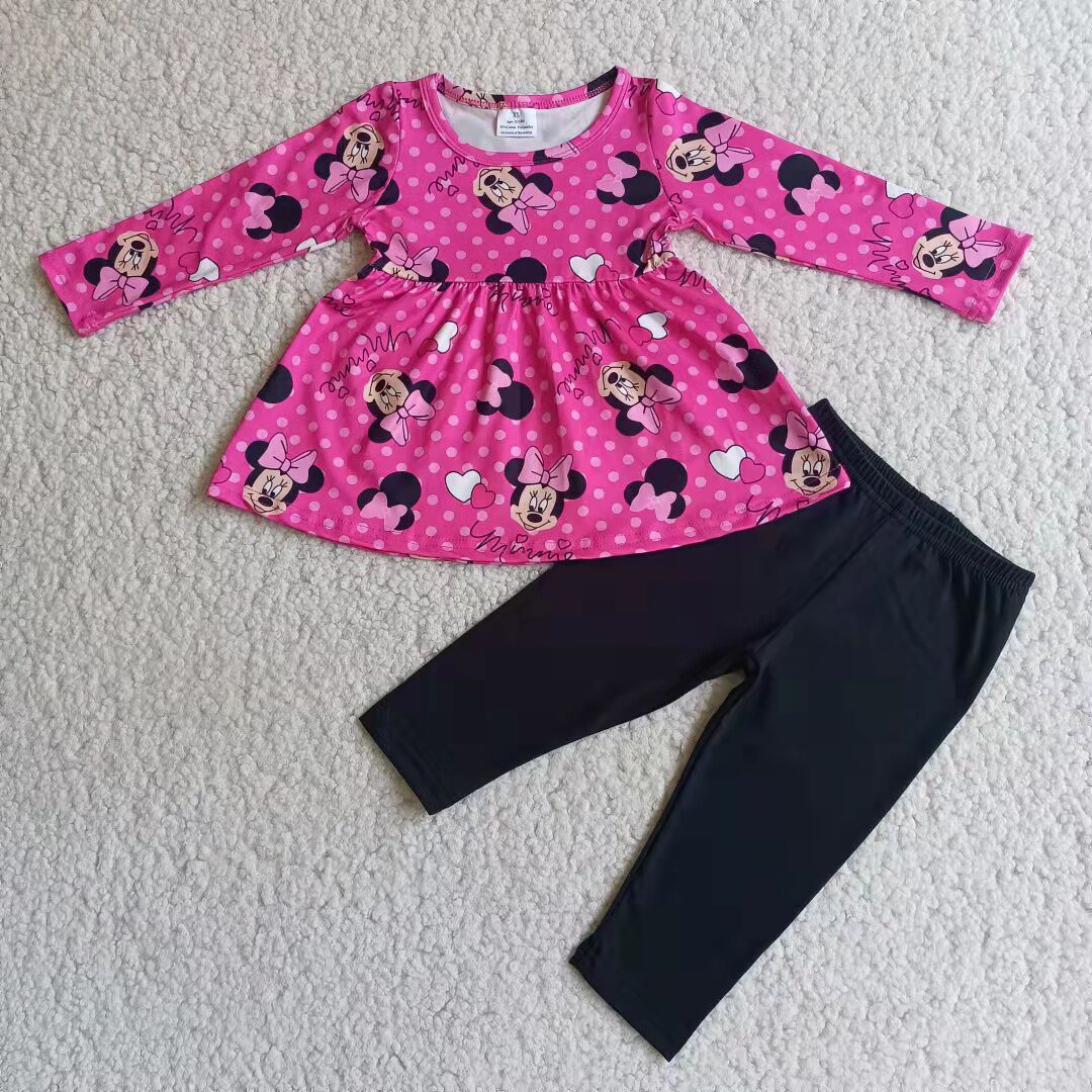 Cute mouse print tunic black leggings girls boutique clothing