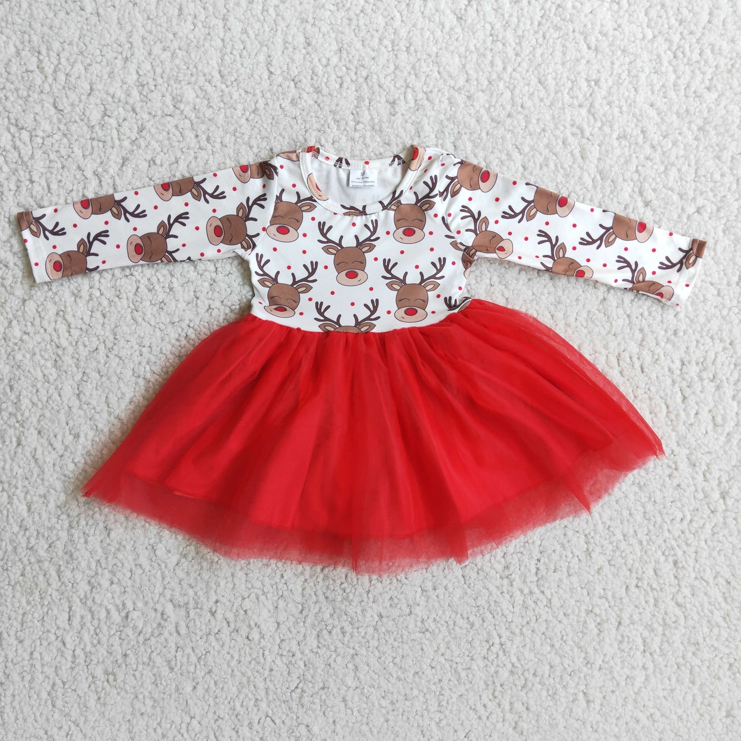 Reindeer print red tulle girls Christmas dresses