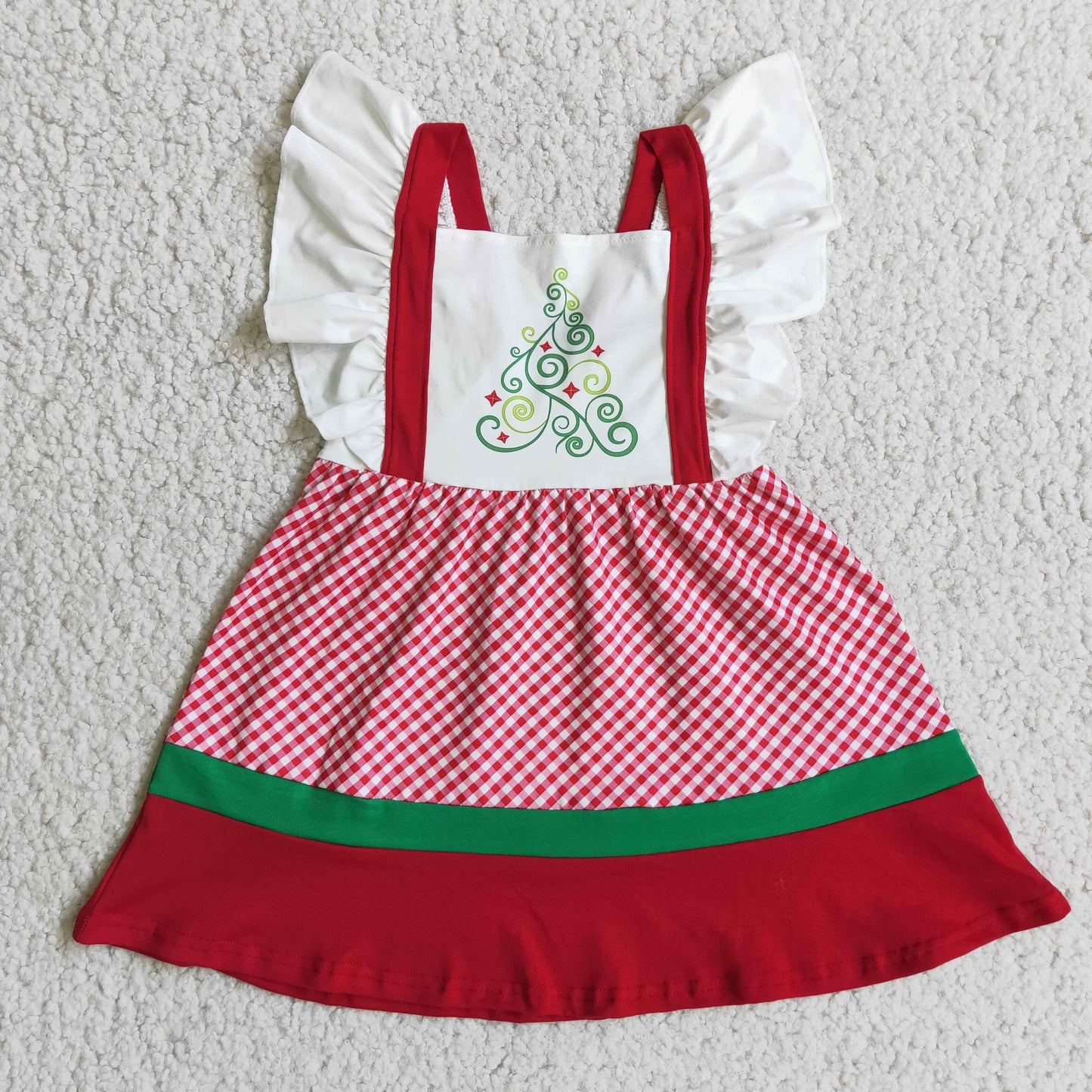 Flutter sleeve Christmas tree print baby girl dresses