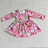 Pink gingerbread snack long sleeve girls Christmas twirl dresses