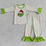 Colorful polka dots green face girls Christmas pajamas