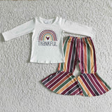 Thankful rainbow shirt stripe pants girls Thanksgiving outfits