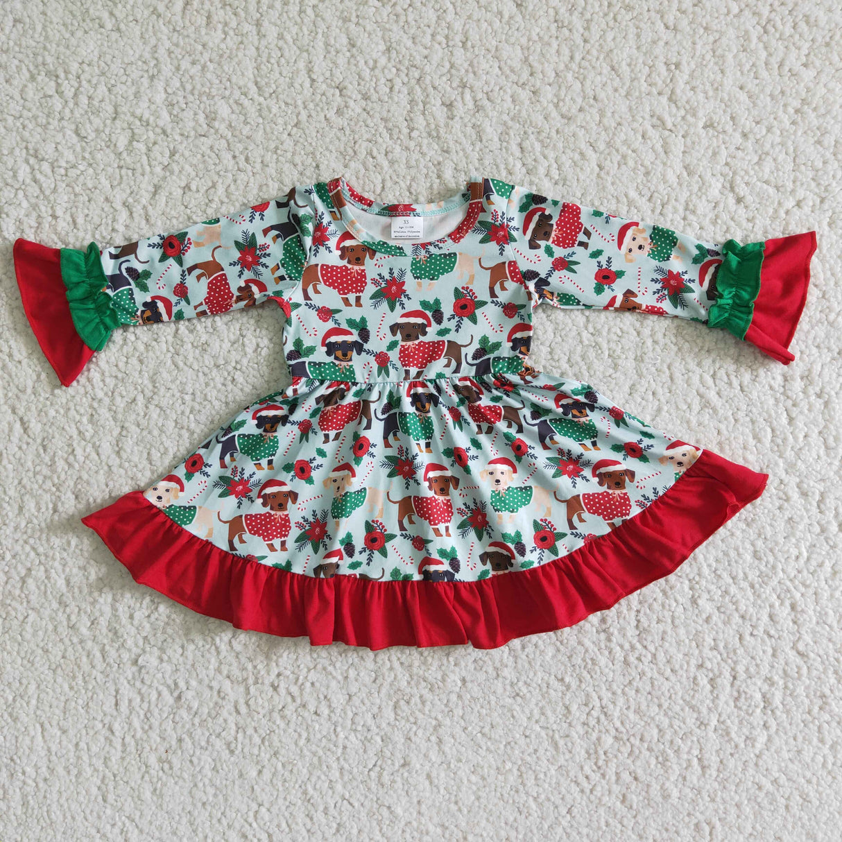 Dog print long sleeve girls Christmas dresses