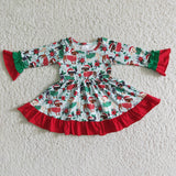Dog print long sleeve girls Christmas dresses