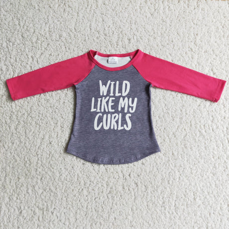 Wild like my curls girls long sleeve raglan