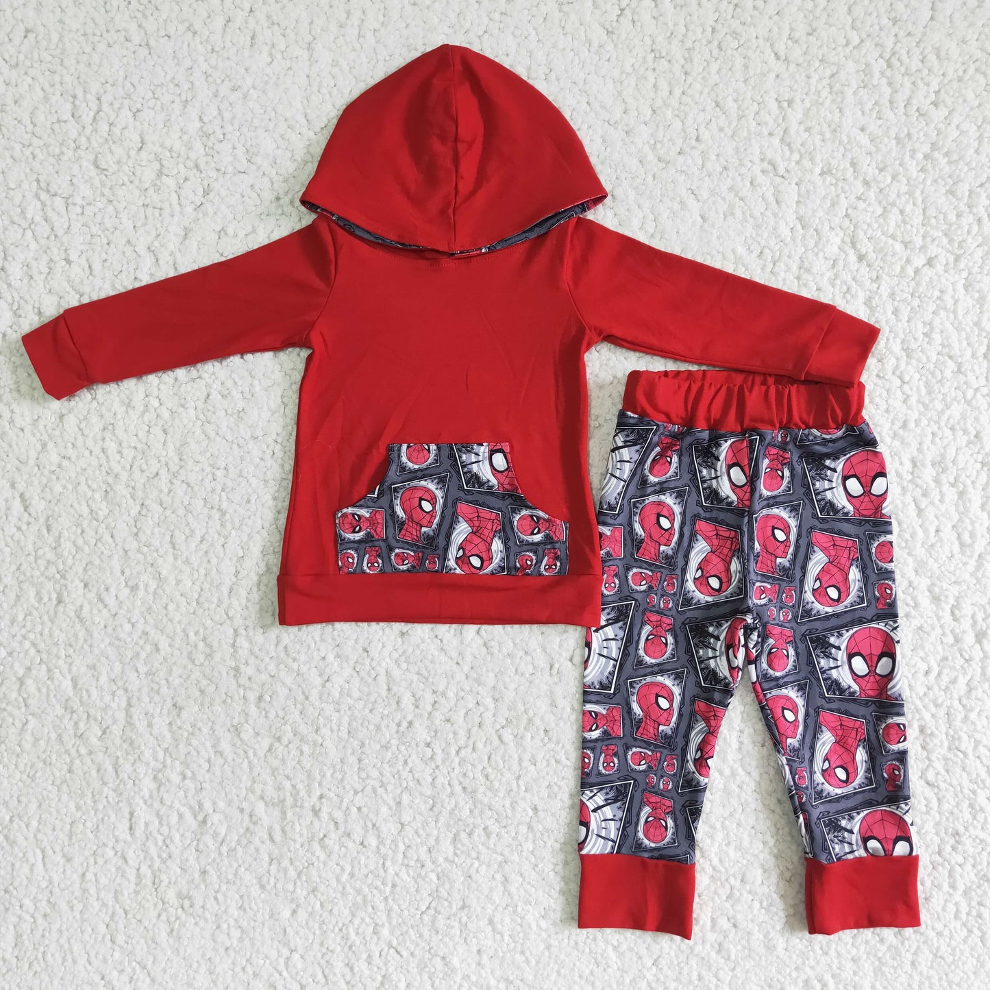 Red spider long sleeve boy hoodie outfits