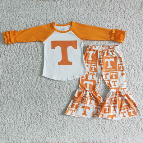 Long sleeve bell bottom pants girls team set