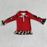 Moody print zipper red girls long sleeve shirt