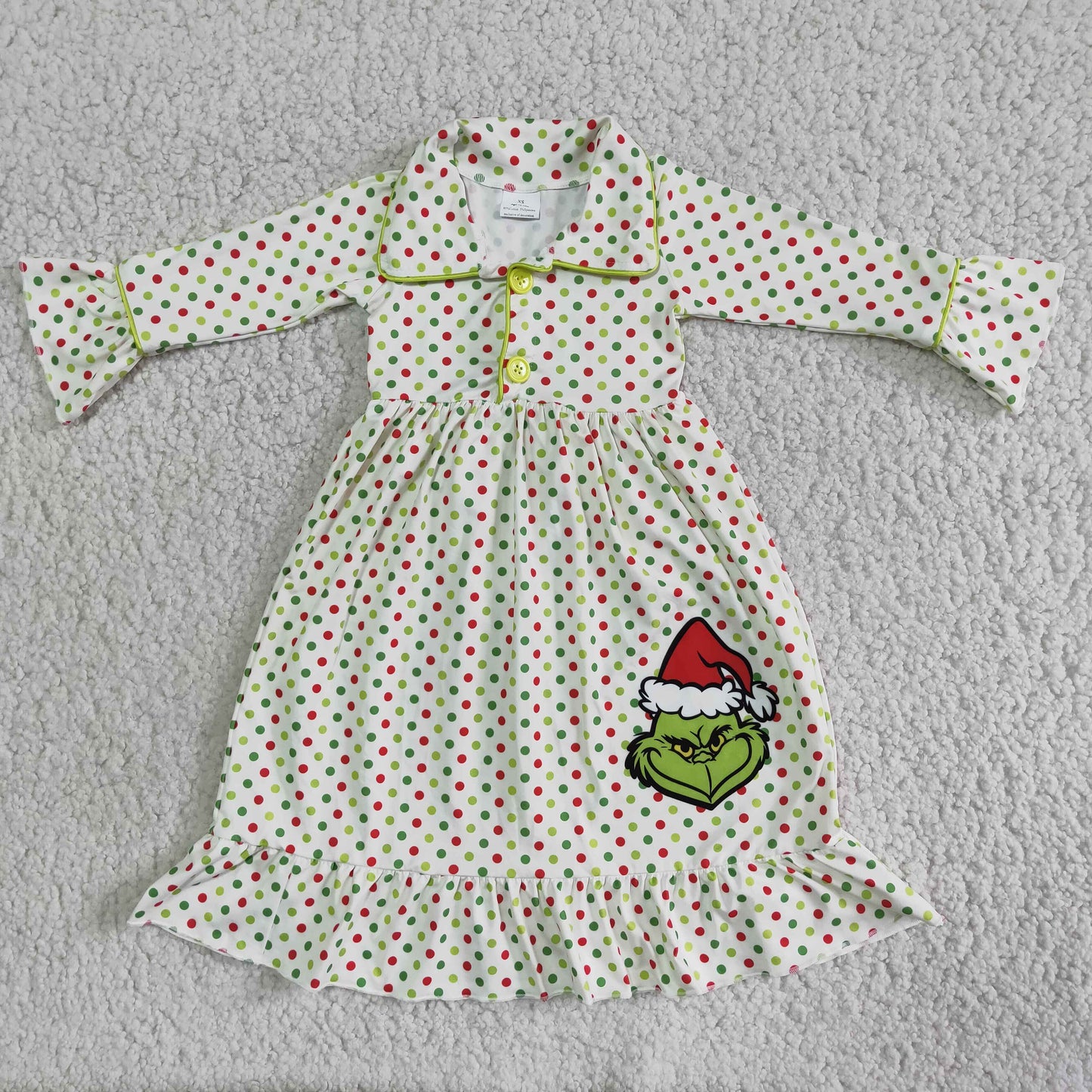 Colorful polka dots green face maxi girls Christmas night gown