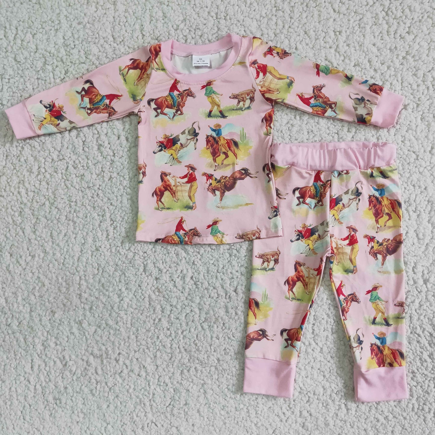 Horse print pink girls long sleeve pajamas