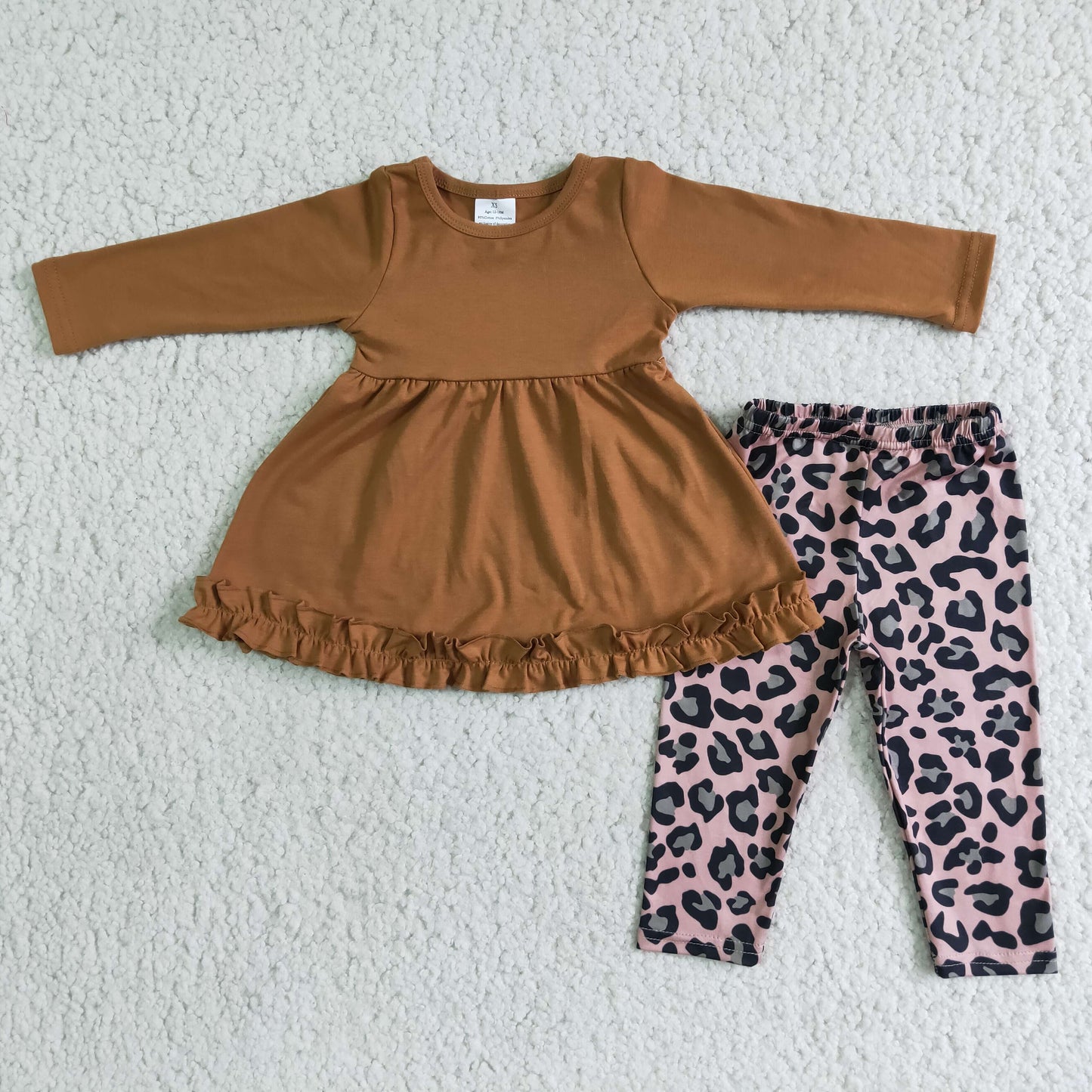 Brown sollid tunic leopard leggings girls boutique clothing