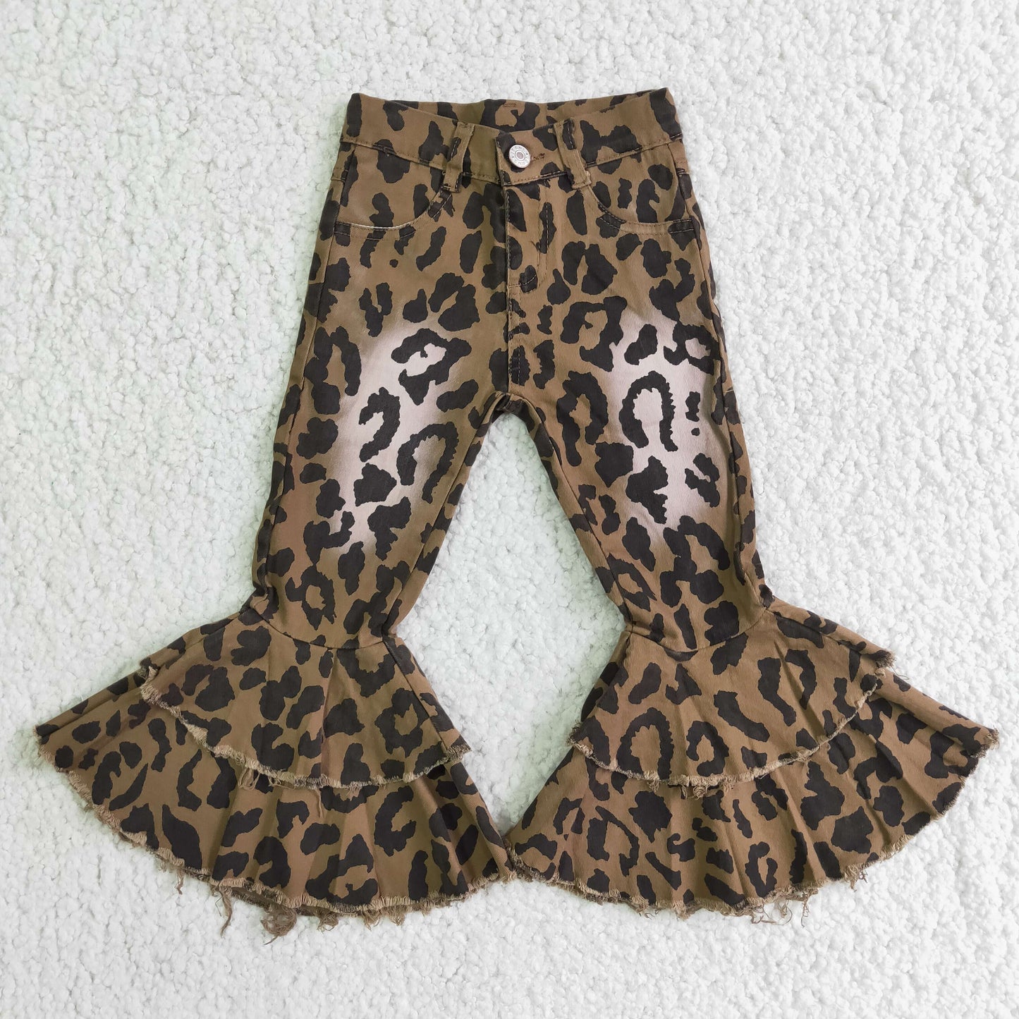 Girl Leopard flare washed denim pants