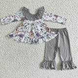Reindeer print backless tunic ruffle pants girls Christmas clothes