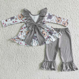 Reindeer print backless tunic ruffle pants girls Christmas clothes